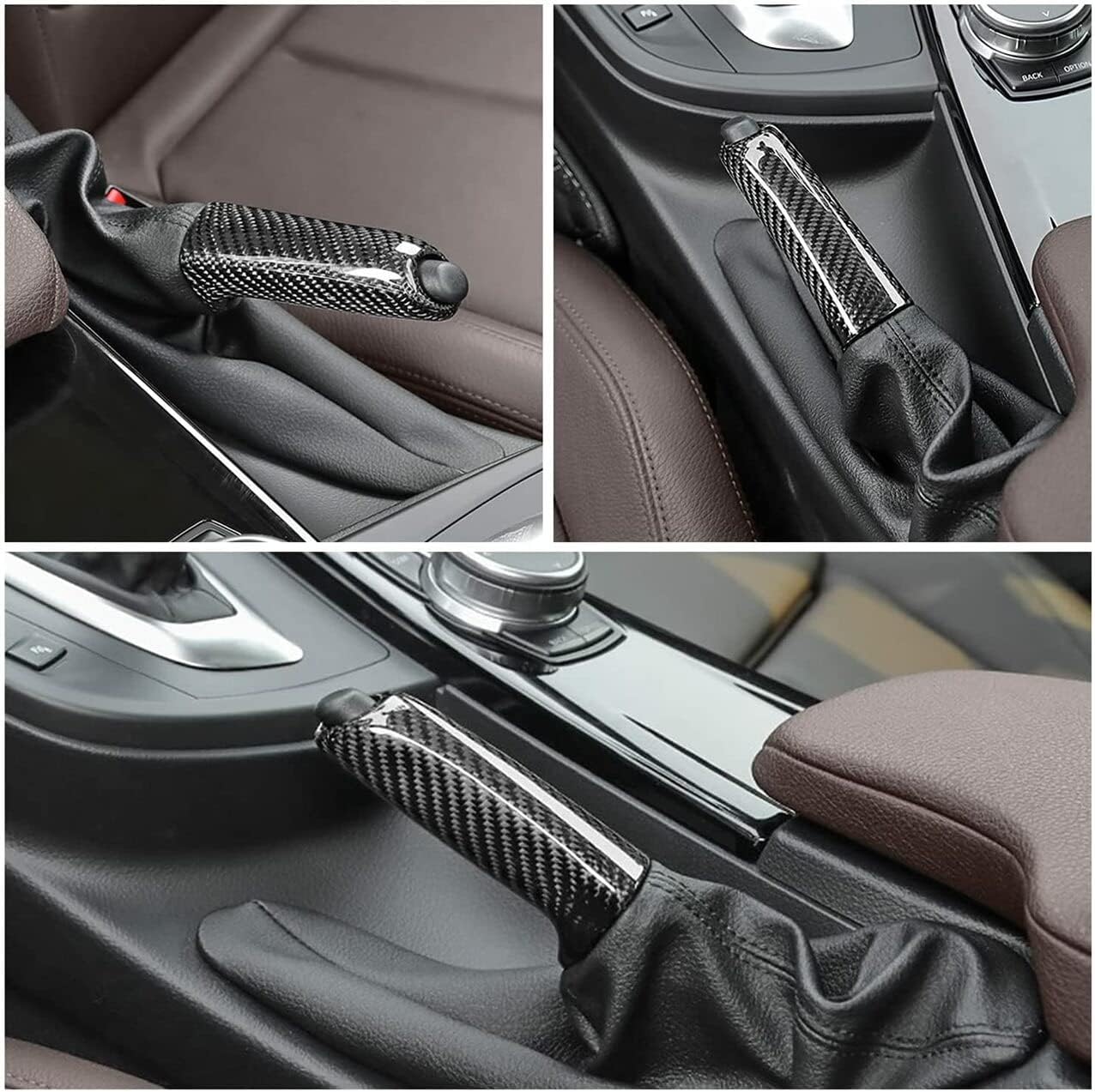 iJDMTOY Carbon Fiber Pattern ABS Plastic Handbrake Handle Grip Replacement Compatible With BMW 1 2 3 4 5 Series X1 X3 Z4, Also Universal Fit For Many Other Vehicles