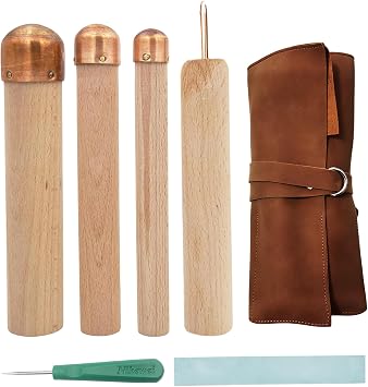 Flint Knapping Kit 3 Copper Boppers & 2 Pressure Flakers, Professional Flint Knapping and Stone Crafting Tools Set Includes PU Leather Case for Beginners and Pros