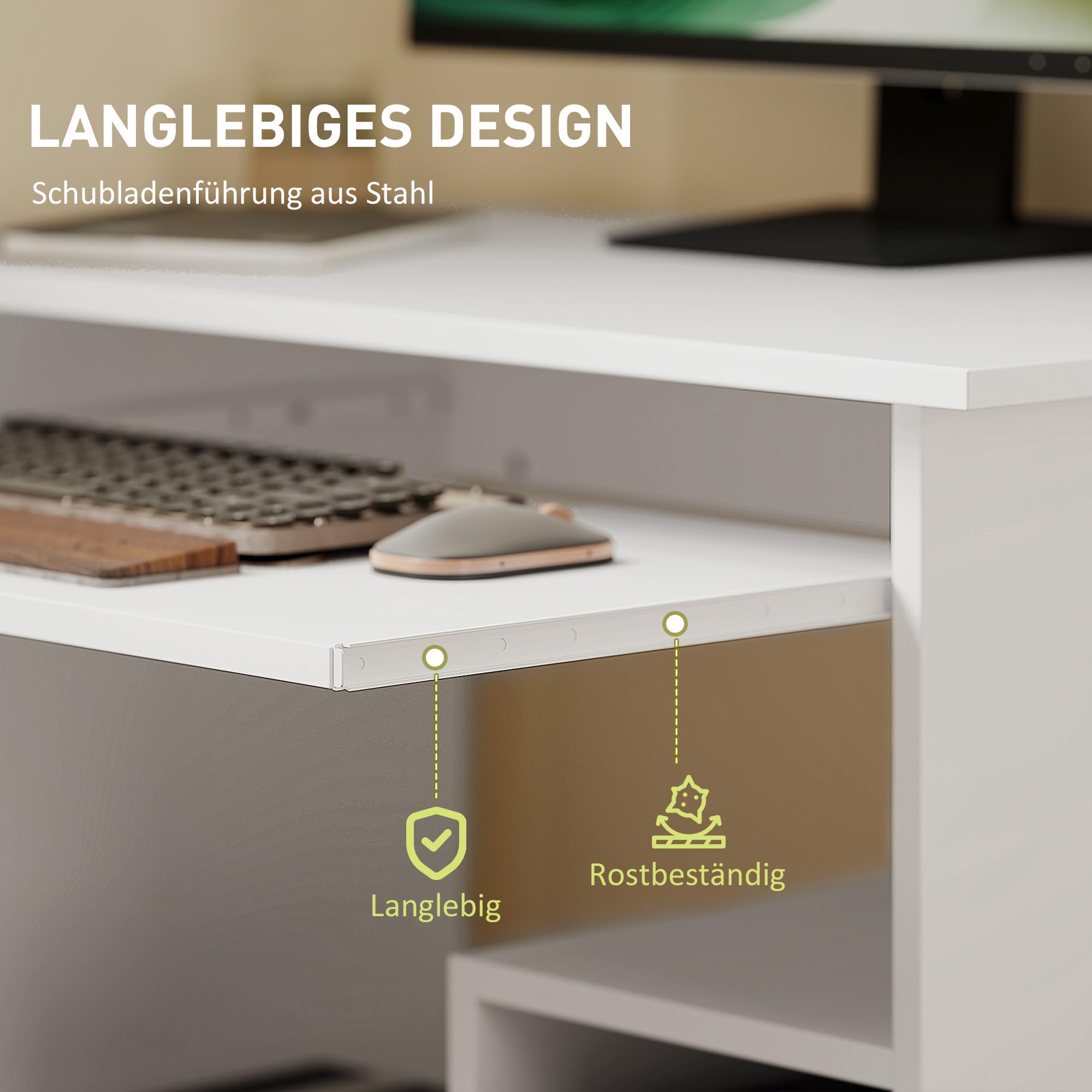 HOMCOM Schreibtisch mit Tastaturablage für Home Office 80 x 45 cm Weiß | Computertisch, Bürotisch, Offenen Fächern und Ablageflächen, Spanplatte, Schlafzimmer