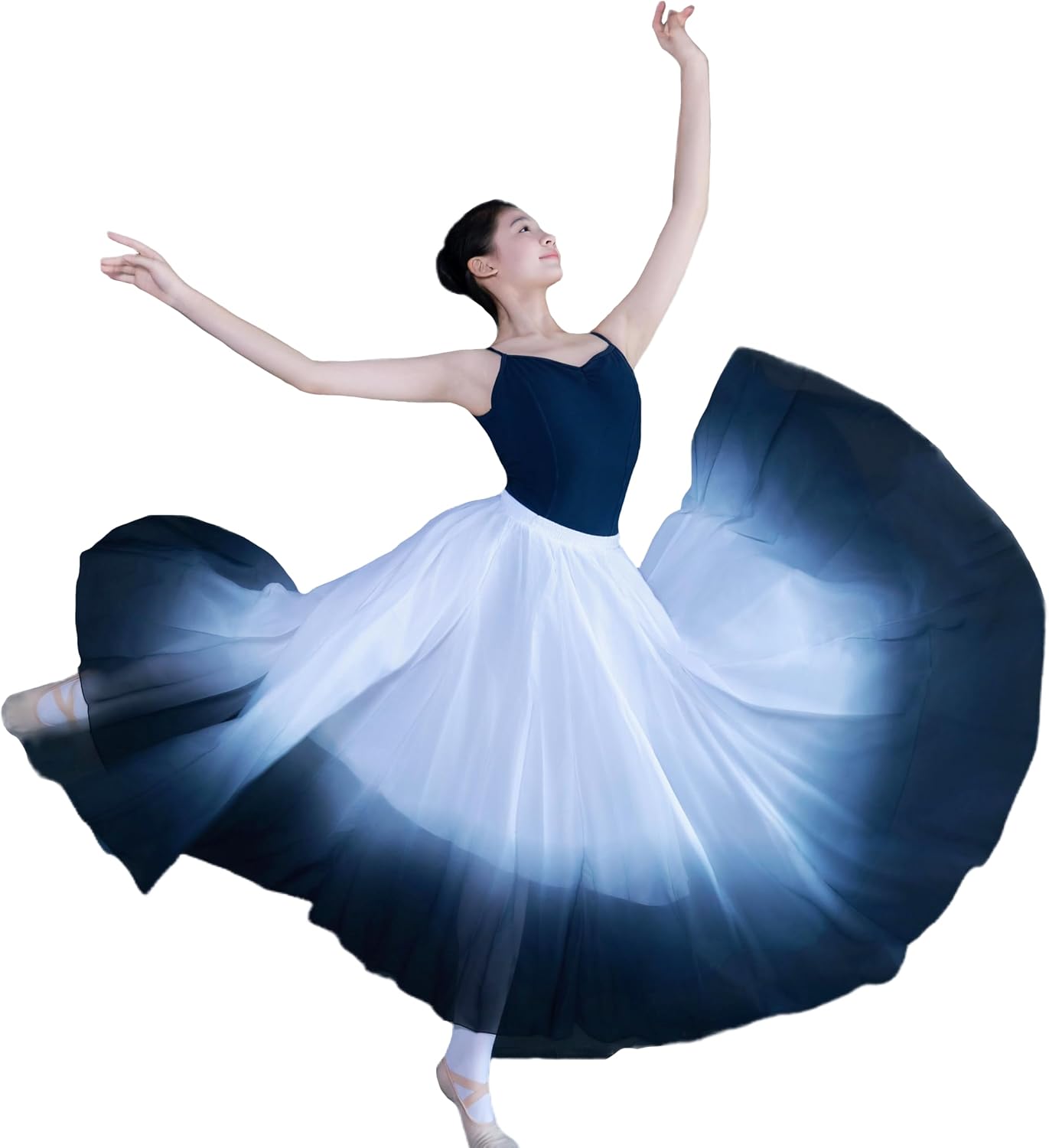 Women's Gradient Color Chiffon Lyrical Dance Skirt Long Swing Sheer Wrap Skirts for Modern Ballet Performance (US, Alpha, One Size, Regular, Regular, White Black Gradient)