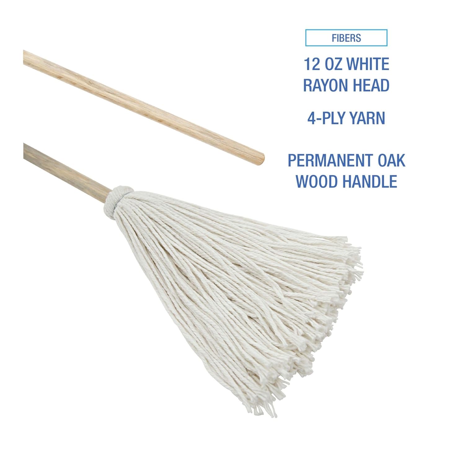 Boardwalk BWK112R 12 oz. White Rayon Head 48 in. Oak Wood Handle Deck Mops (6/Pack)