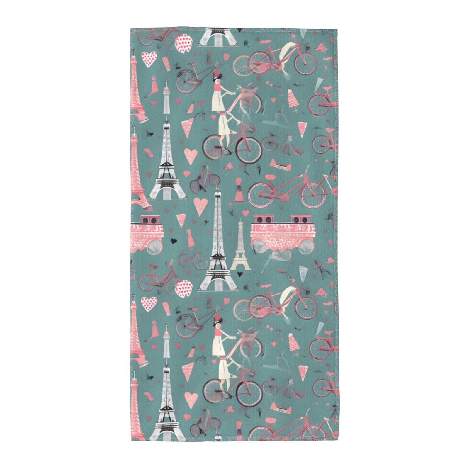 Cbaaghh Romantic Paris Eiffel Tower Bycicle Print Towel, Towels Thick Face Towels Fast Drying Washcloth For Bath, Spa, Gym