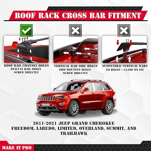 Miniatura 2 de KitsPro Barras transversales para portaequipajes compatibles con rieles de techo de equipaje Jeep Grand Cherokee 2011-2021 paquete de 2 aluminio