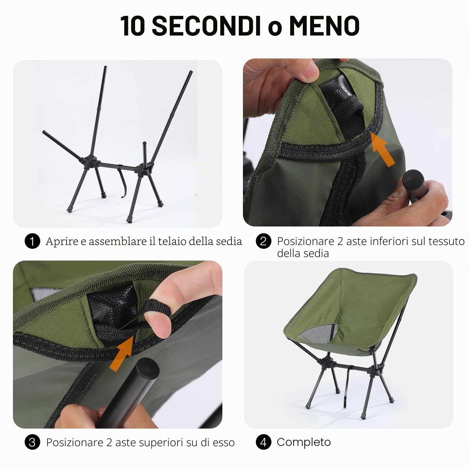 Sedie Pieghevoli da Campeggio Ultraleggera, Sedia da Pesca Piccolo con Borsa da Trasporto, Sedie Pieghevoli Portatile da Esterno Spiaggia Giardino Picnic, Verde