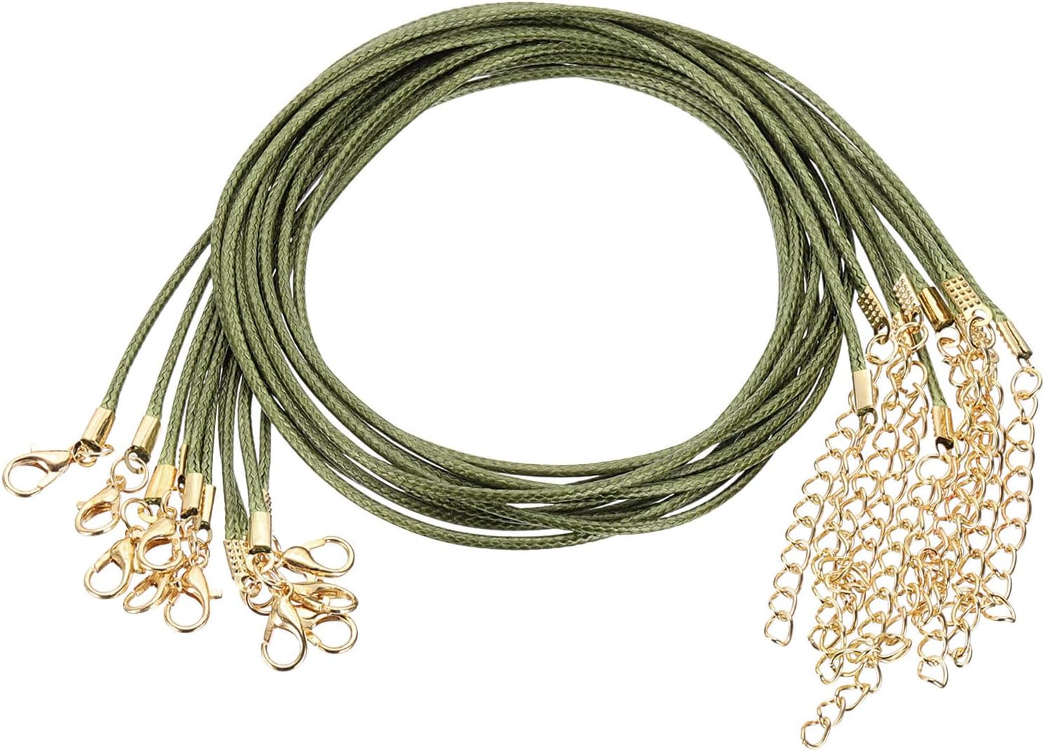 HARFINGTON 20pcs Waxed Necklace Cord Bulk, 18 Inches and 1.5mm Dia Necklace String Rope with Clasp for Pendants, Bracelets, Necklaces, Jewelry Making Beading Supplies,Deep Green