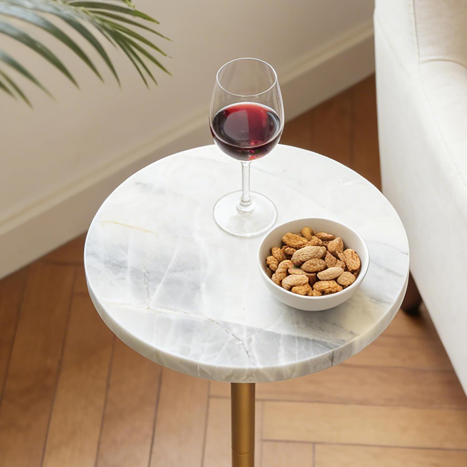 COVLON Natural Marble Drink Table, Small Round Side Table, Martini Table