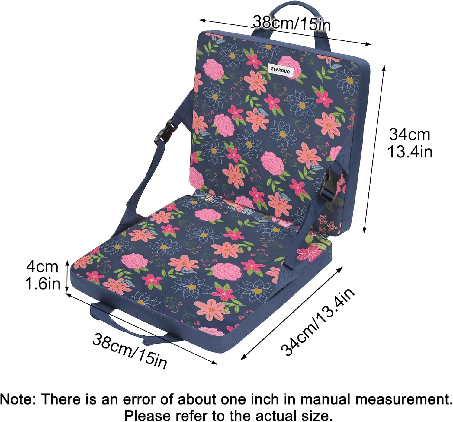 2-Fold Stadium Bleacher Seat 4CM Thick Portable Cushion with Back Support, Lightweight Outdoor Pad for Sports Events Camping Picnic Fishing Concerts Park, Blue Floral