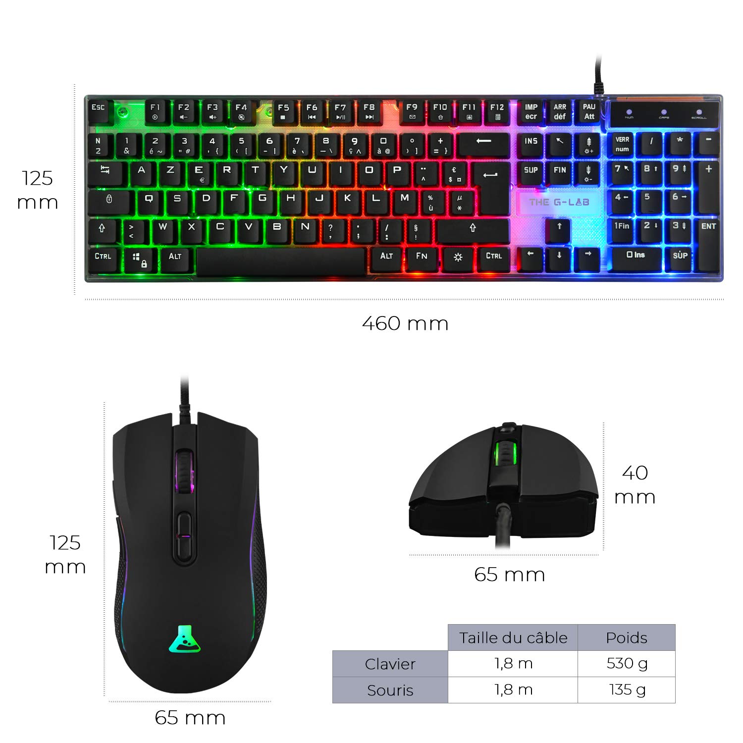 THE G-LAB Combo Gallium E - Ensemble Gaming 4 en 1 - Clavier Gamer AZERTY Rétroéclairé, Souris Gamer 2400 DPI, Micro Casque Gaming, Tapis de Souris - Pack Gamer PC PS4/PS5 Xbox One/Series X