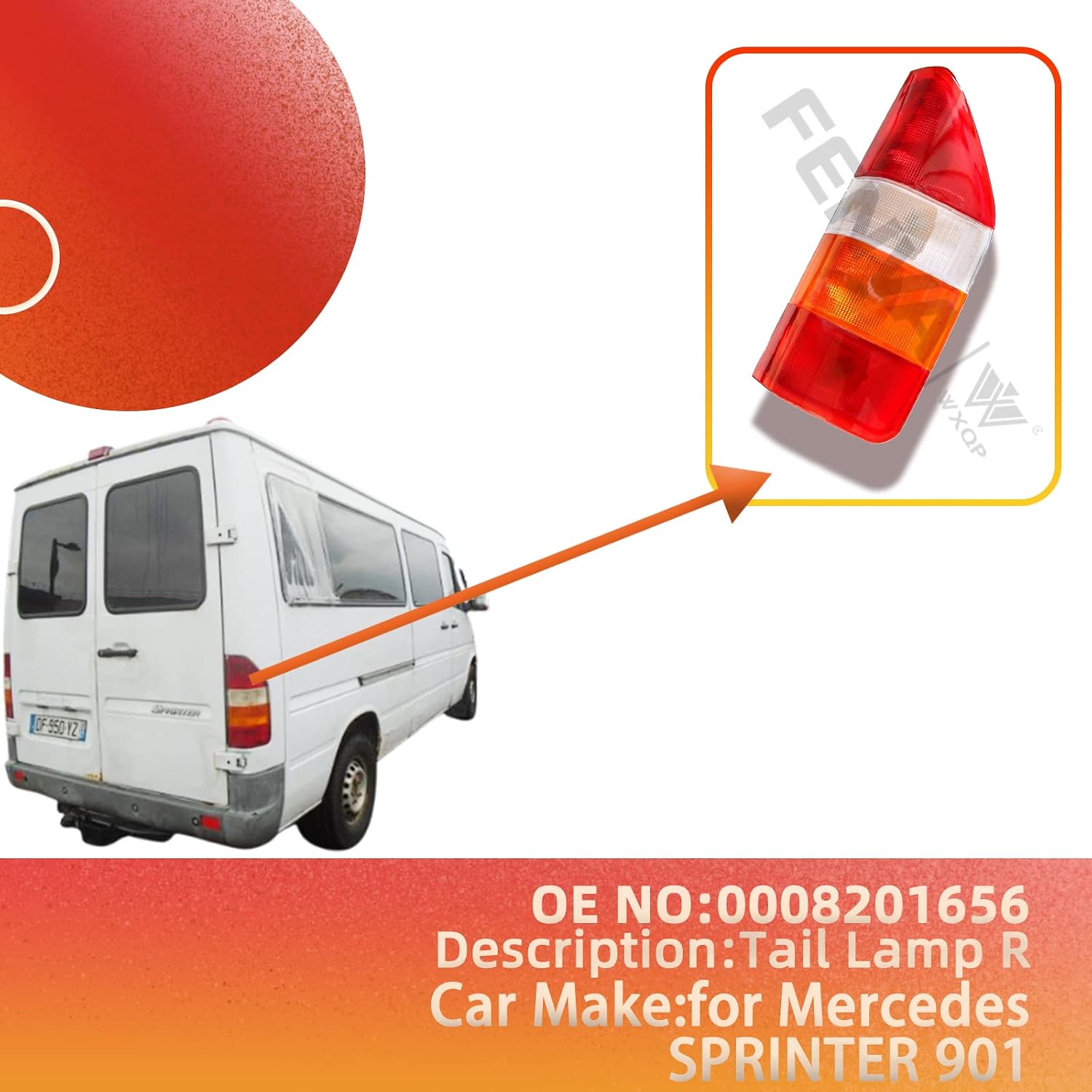 Car Light Tail Lamp Right Curved Patterned for Mercedes Sprinter 901 95-06 OE 0008201656 (Right)