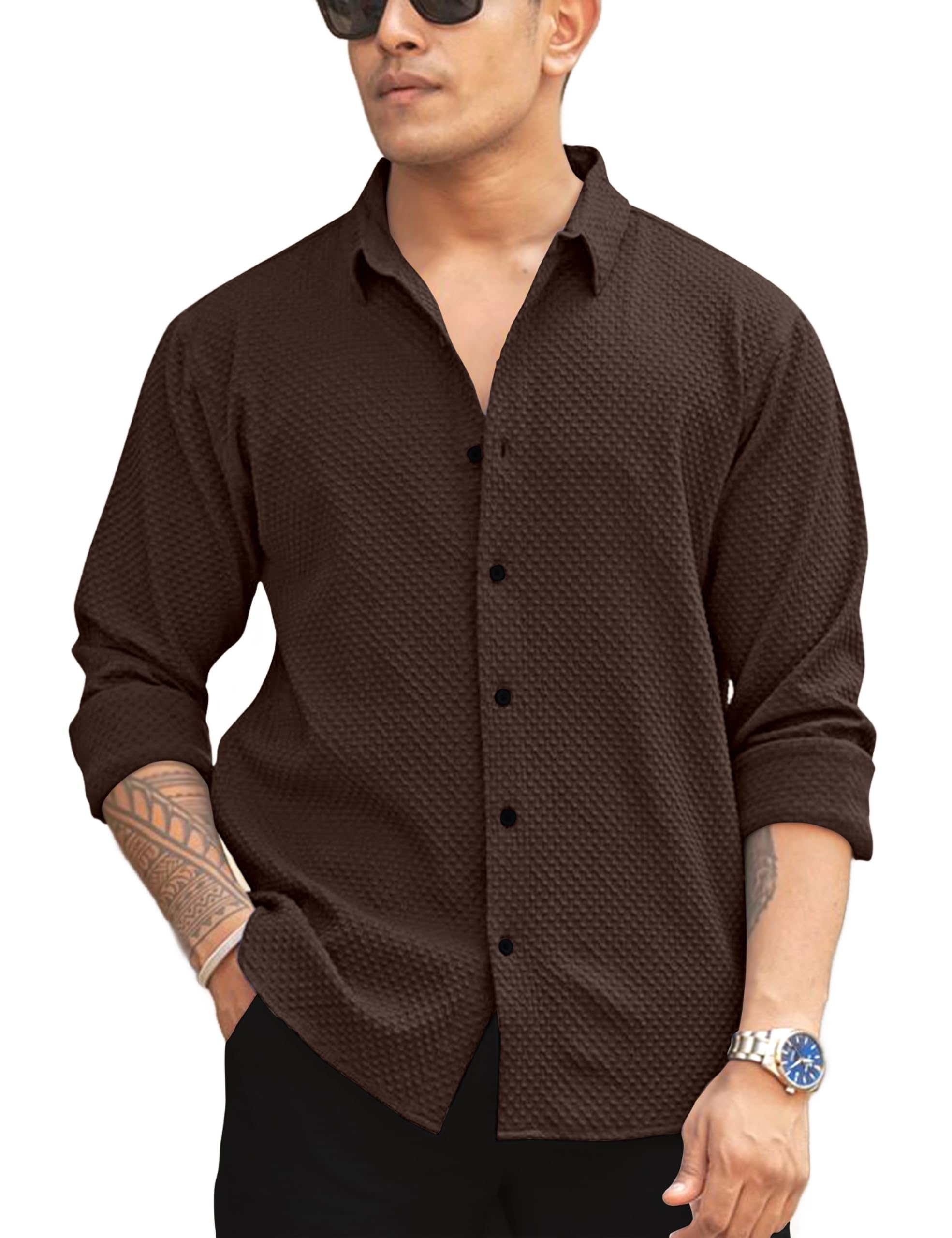 nexaflair Men's Casual Button Down Shirts Long Sleeve Cotton Bland Shirt Fashion Textured Beach Summer Shirt-picture-38