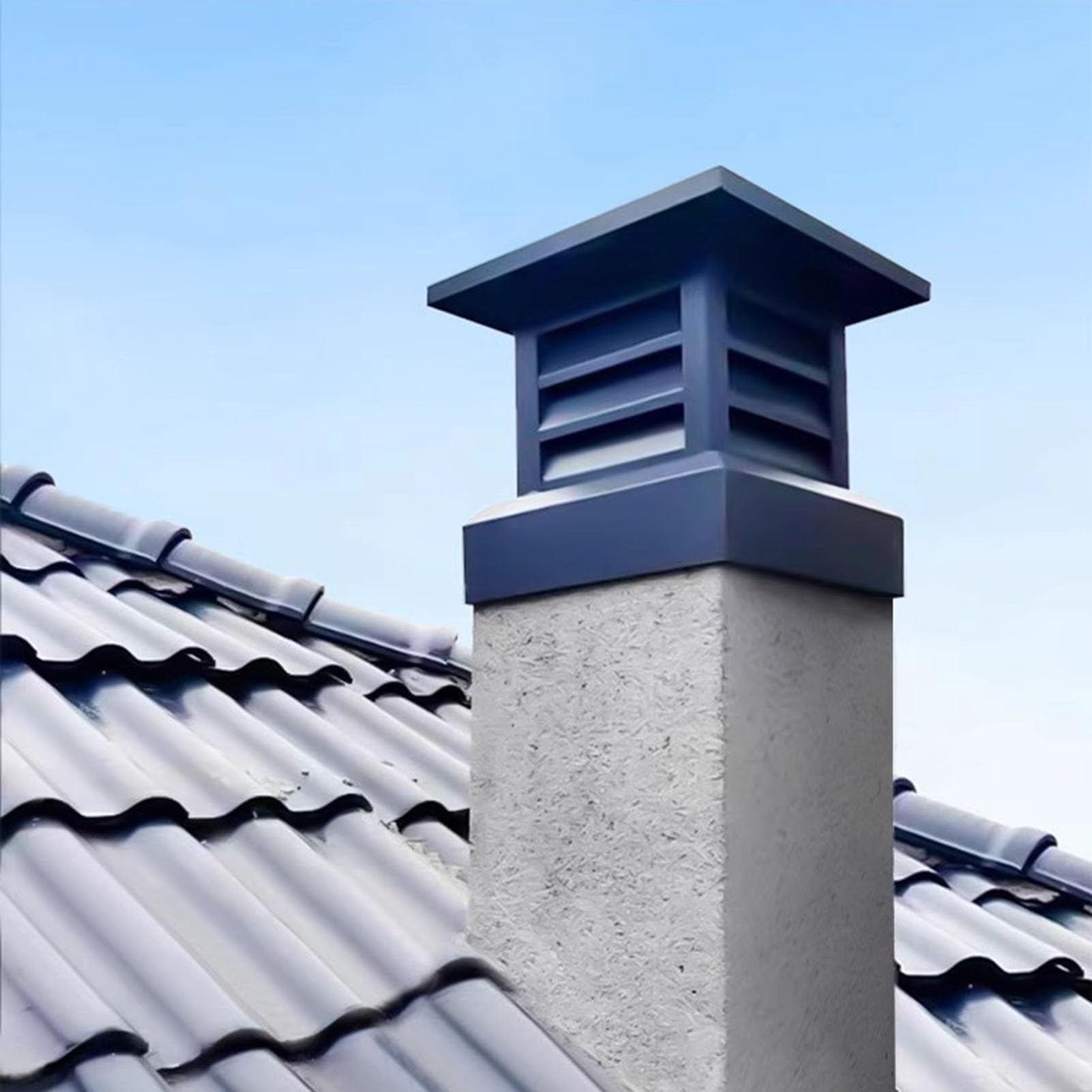 BHFLJSAQ Chimney Rain Caps,Outdoor Aluminum Chimney Cap Cowl, Flue Cover, Windproof Louvre Roof Vent, Tapered Top, 650x650mm (25.6x25.6in) for Fireplace Protection