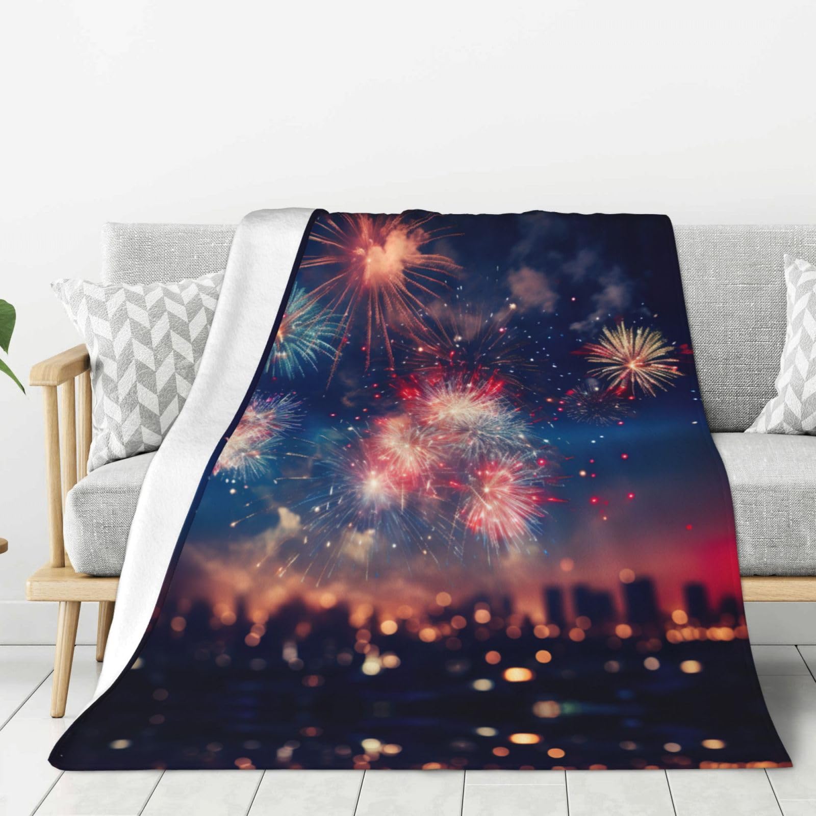 Couverture chaude flanelle imprimée feux d'artifice pour canapé lit
