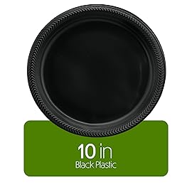 PLASTICPRO 100 PCS Black Plastic Plates Light Weight 10\'\' Inch Plastic Dinner Plates Black Plates Disposable for Party and Wedding