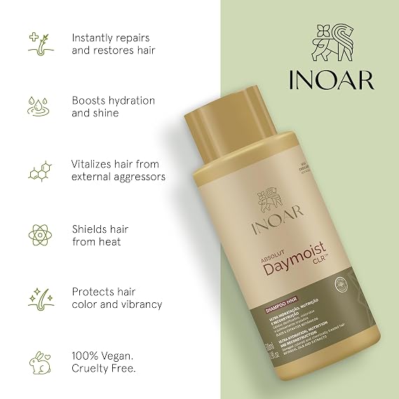 Inoar DayMoist Shampoo with Argan Oil Complex for Deep Hydration & Repair, 16.9 Fl Oz
