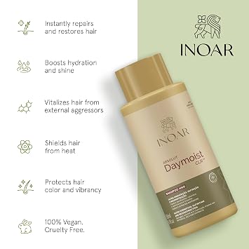 Inoar DayMoist Shampoo with Argan Oil Complex for Deep Hydration & Repair, 16.9 Fl Oz