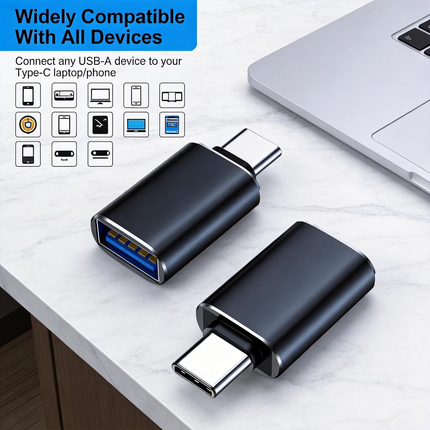 USB C to USB Adapter 2 Pack,USB C Male to USB 3.0 Female Adapter， for Apple MacBook Pro,Mac Book,iPad,Samsung Notebook,Samsung S25 S24 -（Grey）
