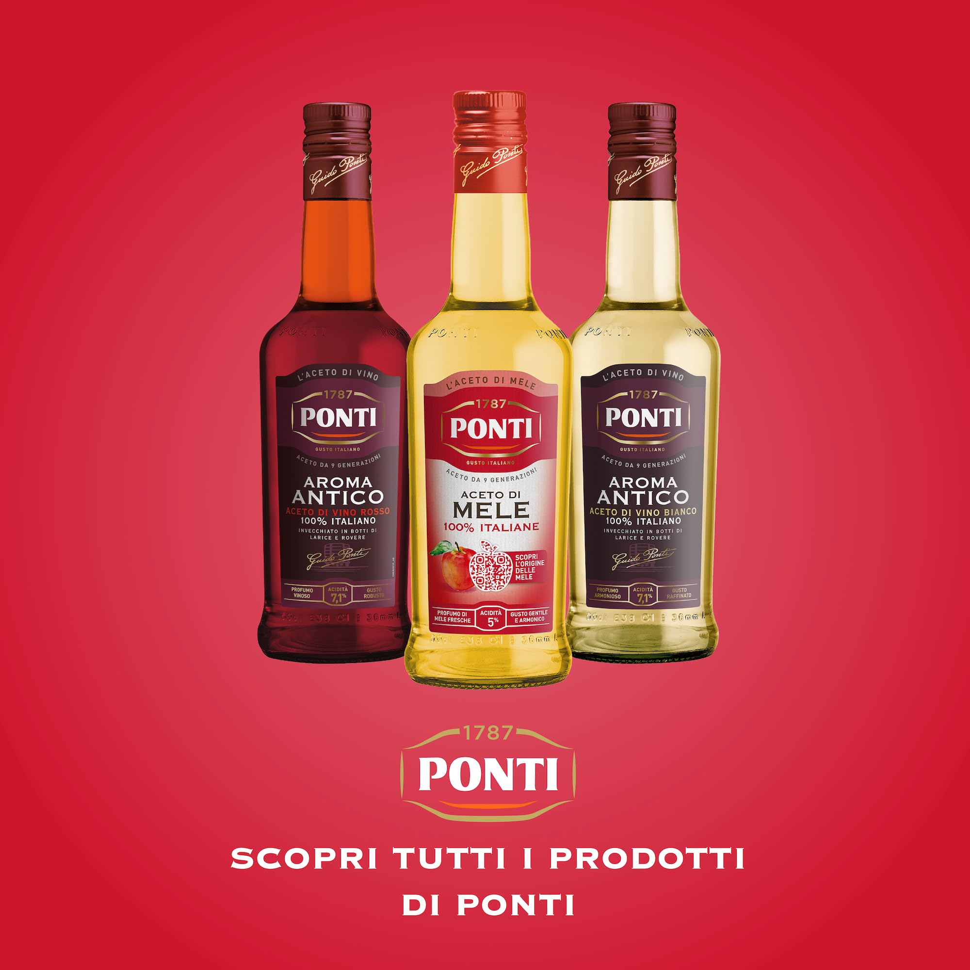 Ponti, Aceto di Mele 100% Italiane, Aceto di Mele dal Gusto Gentile e Armonico, Acidità 5%, Ideale per Insaporire le tue Insalate e Carni, 100% Made in Italy, 12 Bottiglie Spray da 250 ml