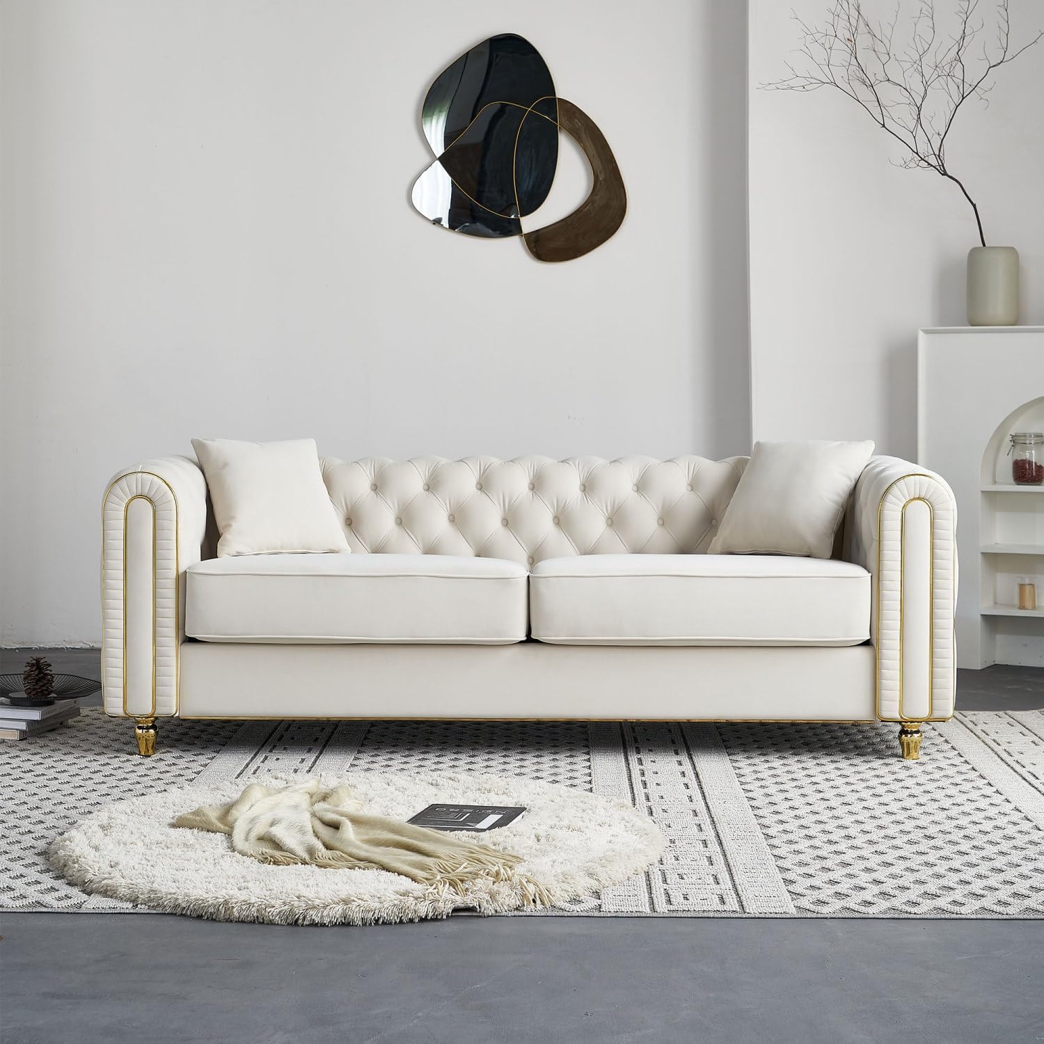 86″ W Luxury Modern Tufted Sofa with 2Pcs of Toss Pillows