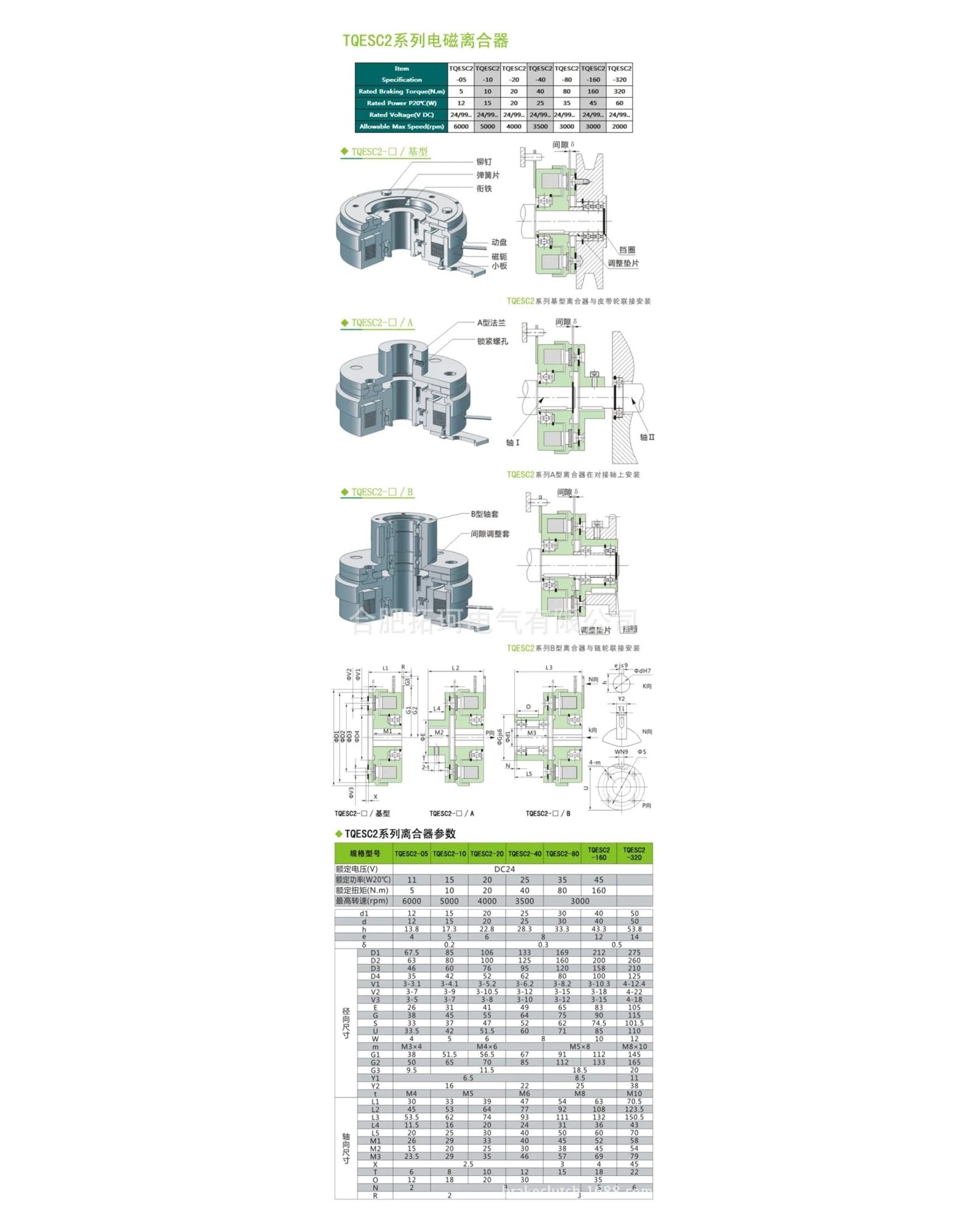 Sprzęgło suche jednopłytowe TQESC2-80A, 4 kW, 80 NMA