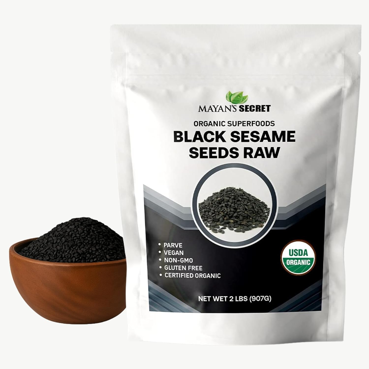 Mayan's Secret - Organic Black Sesame Seeds Raw – USDA Certified, Vegan, Non-GMO, Gluten-Free – High Protein & Nutrient-Rich Superfood – (907g) 2lbs