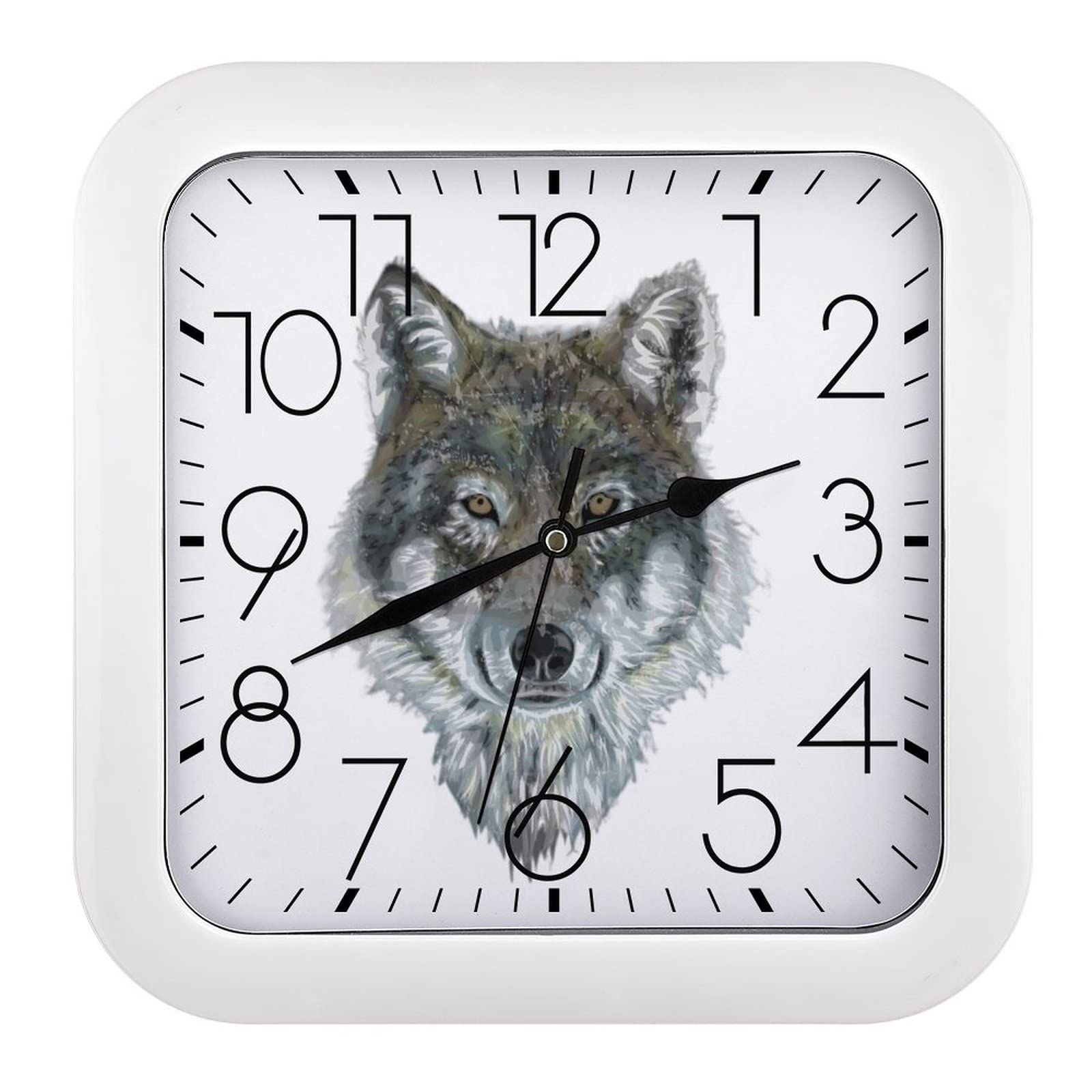 Pendule murale loup moderne et silencieuse de 26x26cm pour bureau et école