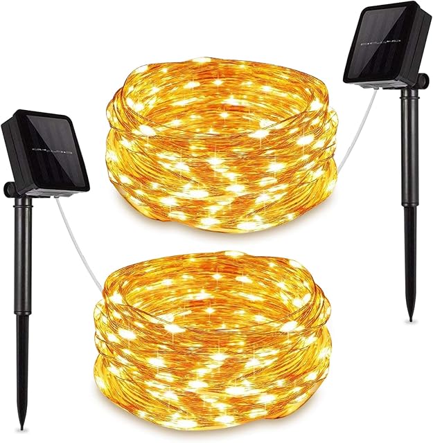 DANGZW [2 Pack] Solar String Lights Outdoor, 12M 120 LED Copper Wire Christmas Lights, 8 Mode, Solar Fairy Lights for Garden Patio Yard Home Christmas Parties Wedding, IP65 Waterproof