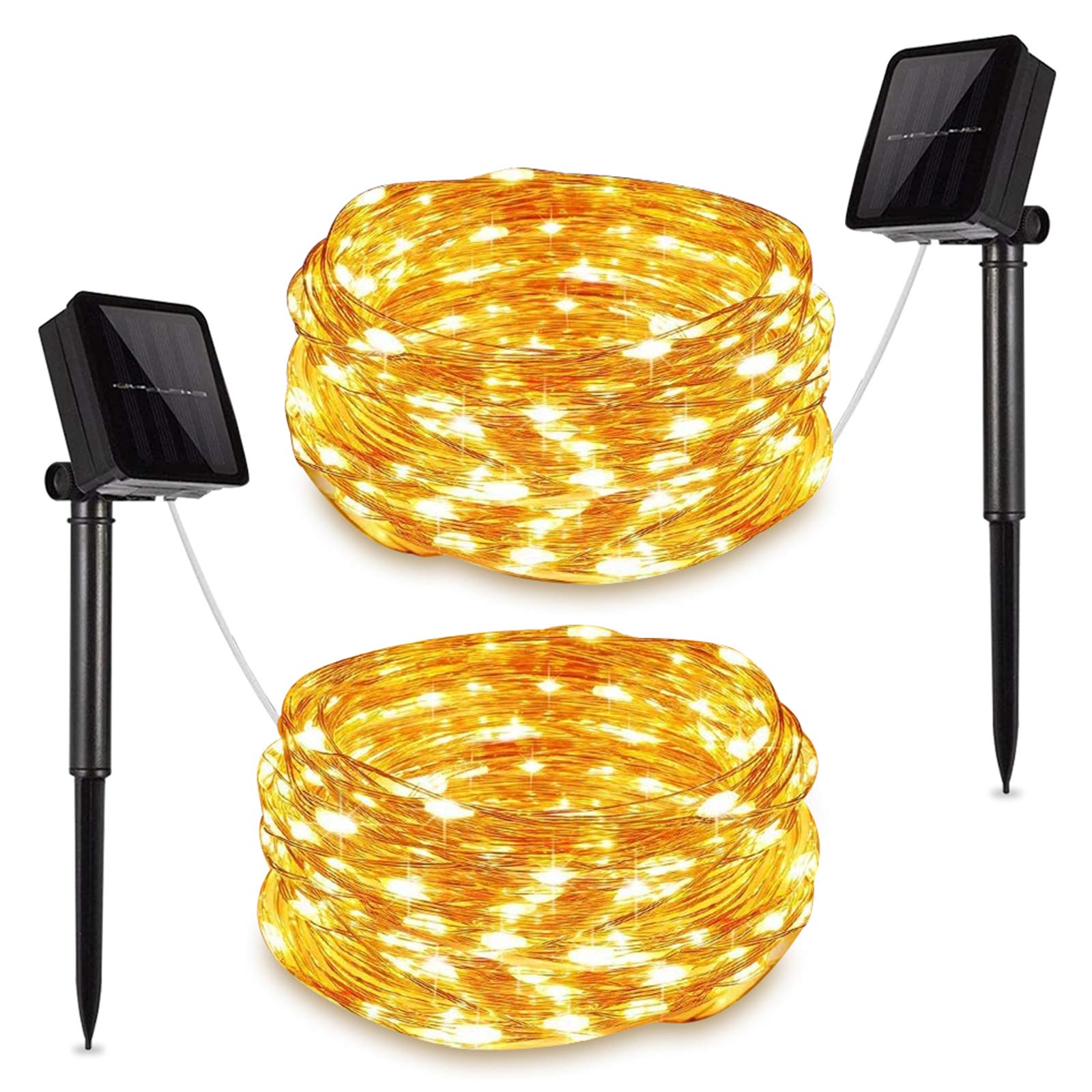 DANGZW [2 Pack] Solar String Lights Outdoor, 12M 120 LED Copper Wire Christmas Lights, 8 Mode, Solar Fairy Lights for Garden Patio Yard Home Christmas Parties Wedding, IP65 Waterproof