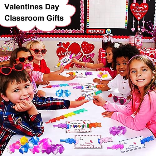 Miniatura 4 de JUNQIU - Regalos para el día de San Valentín para niños, paquete de 30 tarjetas de San Valentín para el aula de niños, pulseras POP de corazón,
