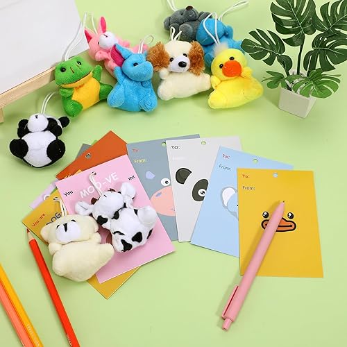 Miniatura 6 de Regalos para el día de San Valentín para niños, 20 paquetes de tarjetas de San Valentín con llavero de animales de peluche, juguetes para niños,