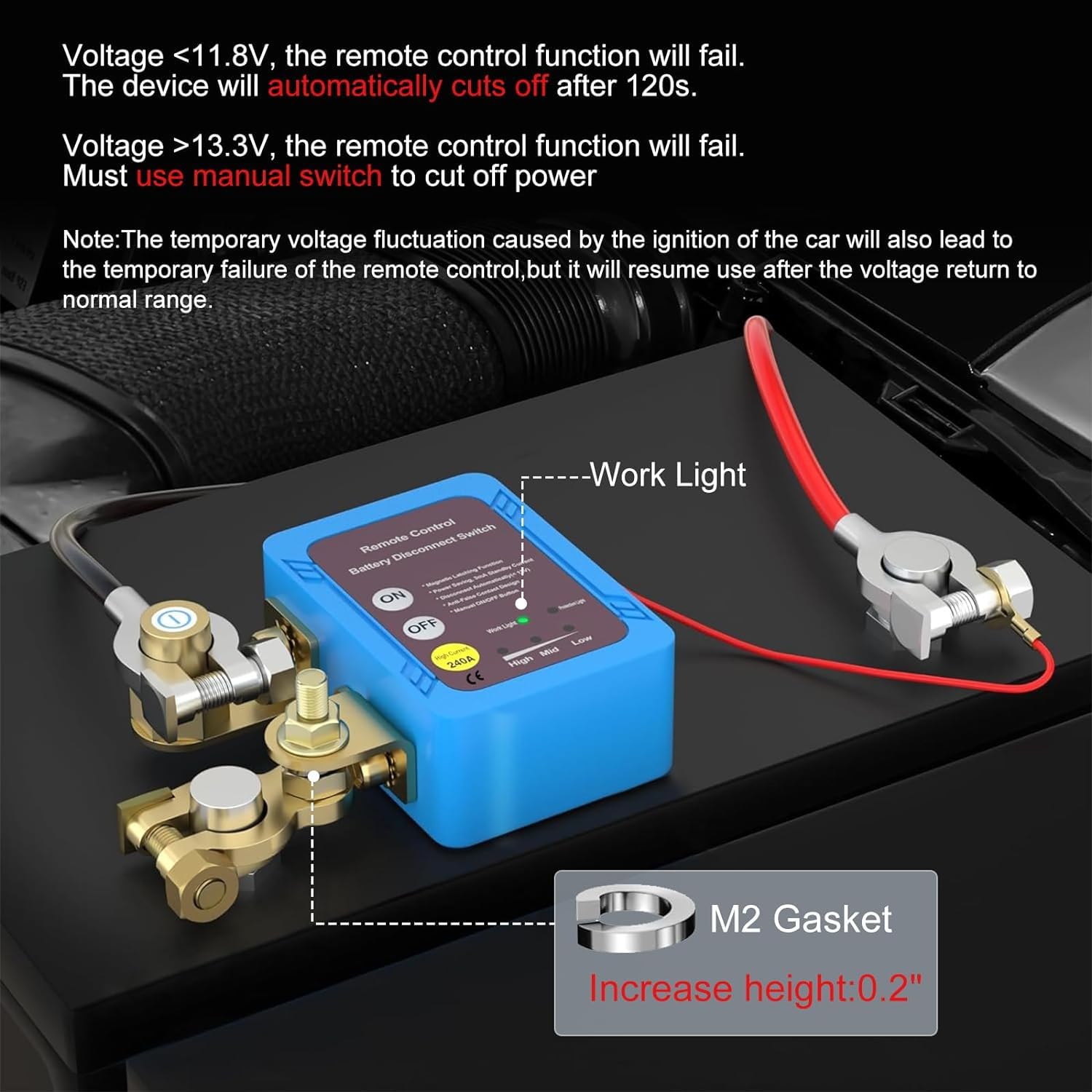 Kill Switch for Car,Car Battery Kill Switch Anti Theft,Remote Battery Disconnect Switch 12V 240A,Automatic Cut/Shut Off Switch for Car RV,ATV,Truck,Auto,Boat, ‎MN-221A