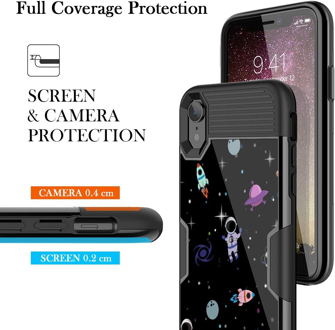 WeLoveCase iPhone XR Case with Built-in Screen Protector, 360 Full-Body Protection 3 in 1 Hybrid TPU Bumper Cosmic Space Cover Case for iPhone XR 6.1 Inches, Black Space