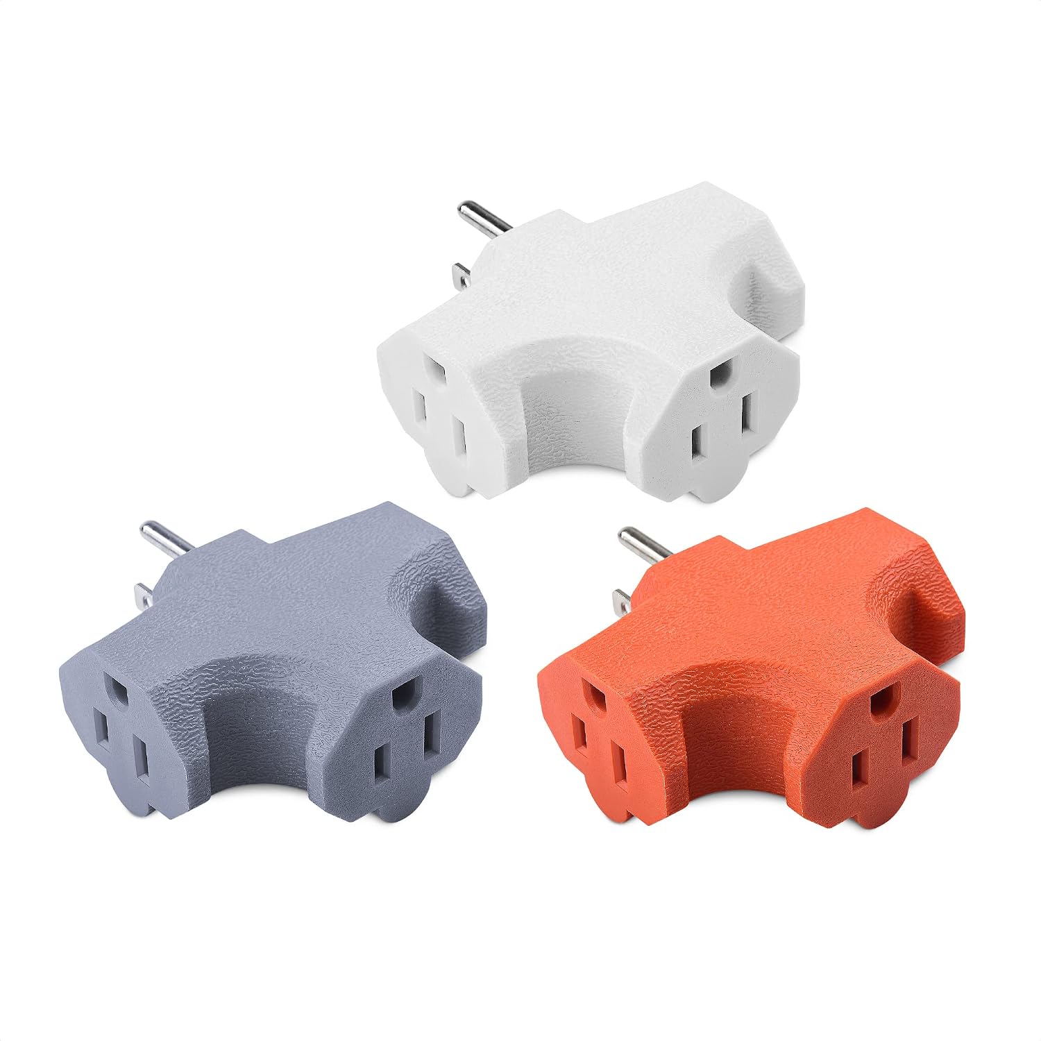 [UL Listed] Cable Matters 3-Pack 3 Way Plug Adapter 15A 1875W in Combo Colors (3 Prong 3 Outlet Adapter, Power Splitter Plug Outlet, Multi Plug Outlet, Outlet Extender)