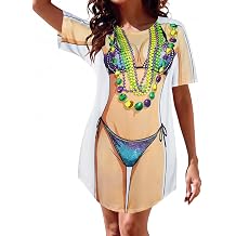 elescat Women's Bikini Body Printed Shirt Funny Cute Swimwear Short Sleeve Beach Coverups