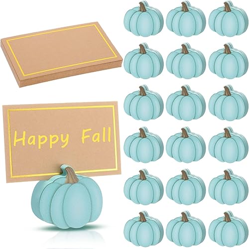 Tradder 18 soportes para tarjetas de lugar de calabaza de otoño con papel de aluminio dorado, cosecha de Acción de Gracias, mini calabaza, nombre de