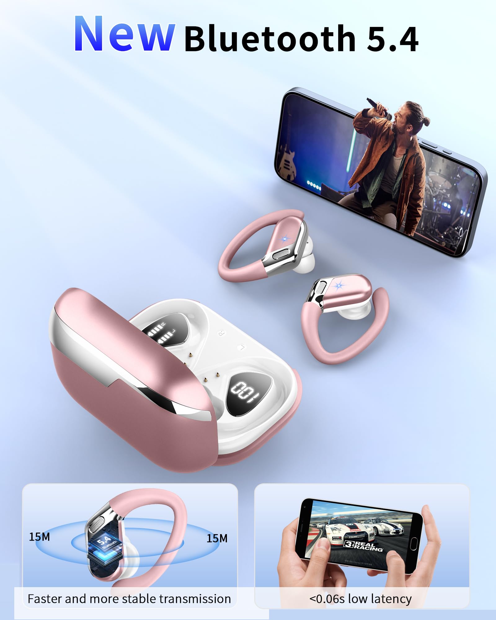 Ear buds Wireless Earbuds, Bluetooth 5.4 headphones Sport New Noise Cancelling, Running Headphones 50Hrs, Over Ear Earbuds with Ear Hooks, Bluetooth Earphones with Mic/IP7 Waterproof for Android iOS