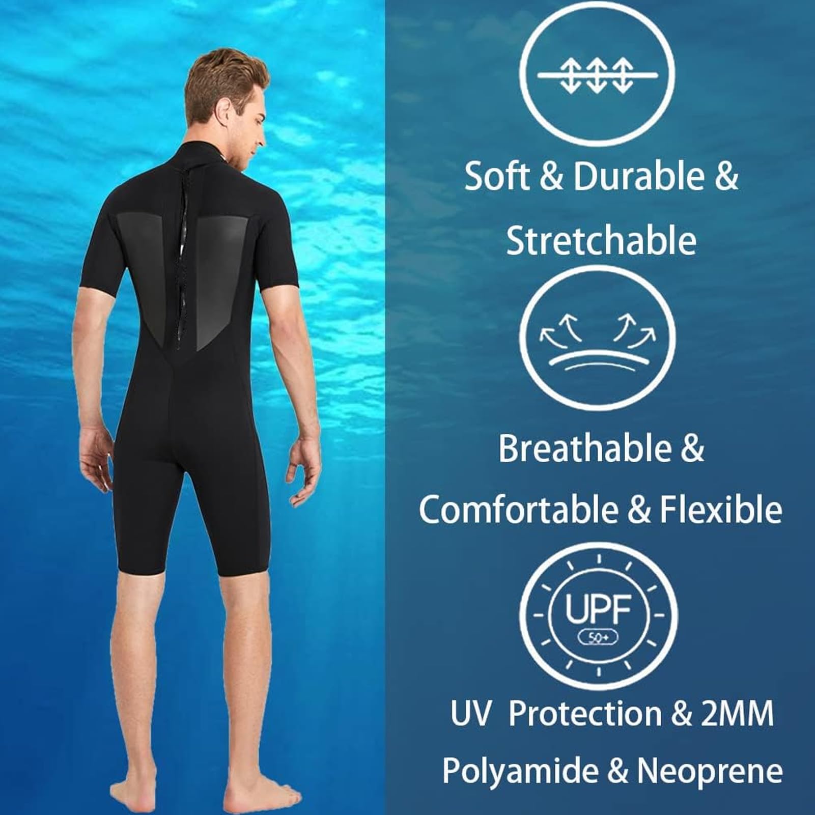 Kombinezon Męski, 2 Mm Neoprenowe Kombinezony do Nurkowania na Całe Ciało, Krótkie Kombinezony do Nurkowania, Surfingu, Pływania, Sportów Wodnych