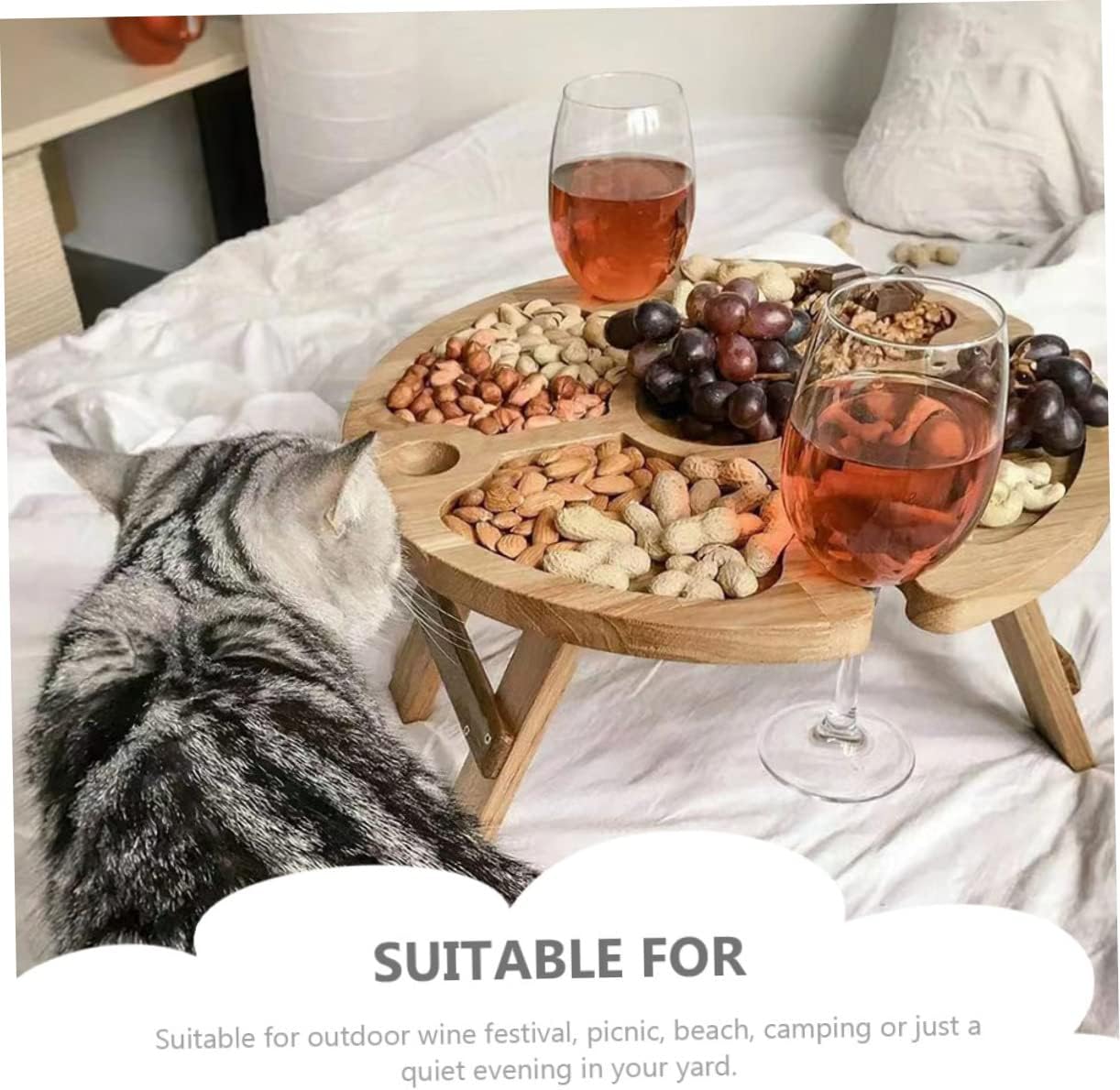 VANZACK Portable Folding Picnic Table Mini Beach Table Wine Bottle Rack Lightweight Outdoor for Camping BBQ and Picnics