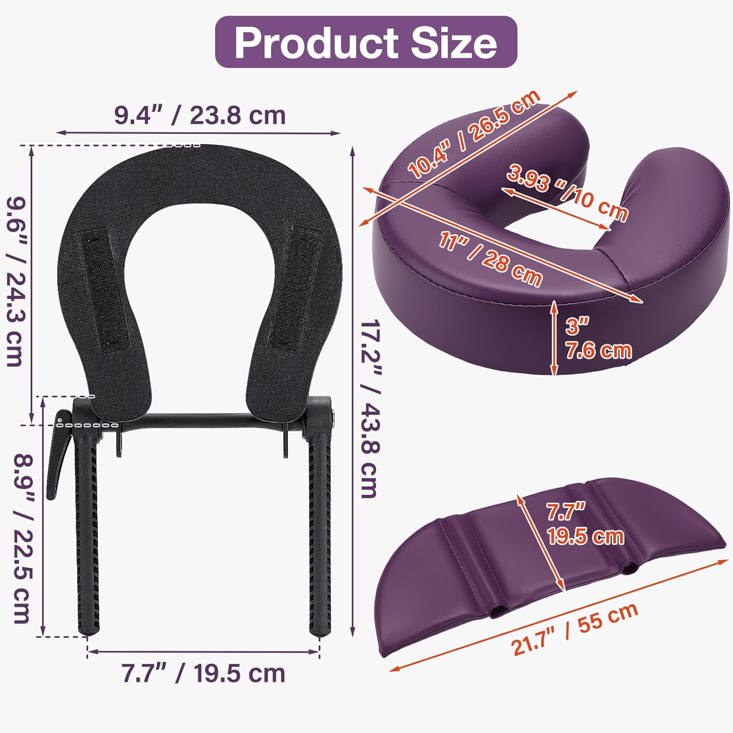Udefineit Face Down Tabletop Massage Kit, Adjustable Headrest Face Cradle with Hand Rest Pad, Universal Desktop Home Mattress Massage Cradle with Soft Pillow for SPA Chair Bed Office Desk - Purple