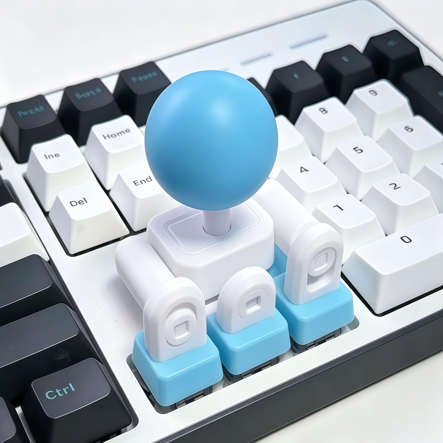 Keyboard Joystick Keycap, DIY 3D Printed Arcade Fighting Stick Adapter for WASD Keys, in-Game Movement Control Mod, Retro Joystick for Keyboard Attachment (Blue White)