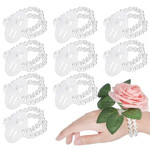 Hicarer 24 Pieces Corsage Wristlet Elastic Pearl Wrist Bands Wedding