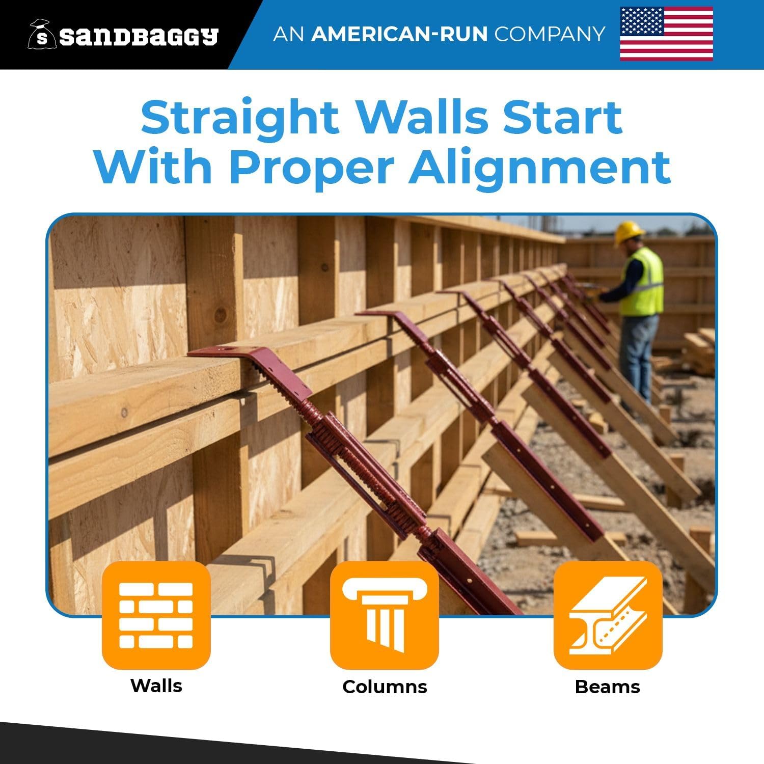 Sandbaggy Concrete Turnbuckle Form Aligner with 5" x 3" Bent Plate | Adjusts from 37" to 42" | Rust-Resistant Steel Wall Brace | Aligns Plumbs Walls, Columns, Beams | 1 Year Warranty (Bent Plate, 1)