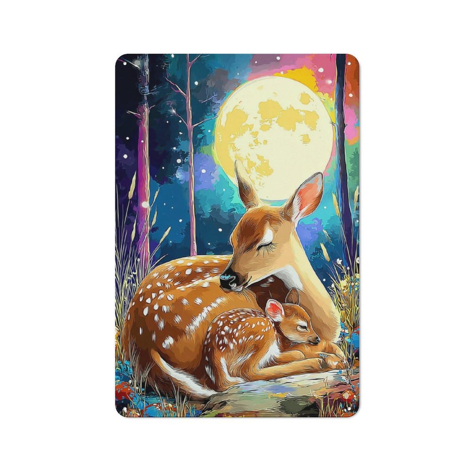 Junmoney Deer Family Under The Moonlit Sky Tin Wall Plaque 30X20cm With For Garage Or Workshop, For Vintage Wall Decor Fans, For Kitchen And Home Bar Decor