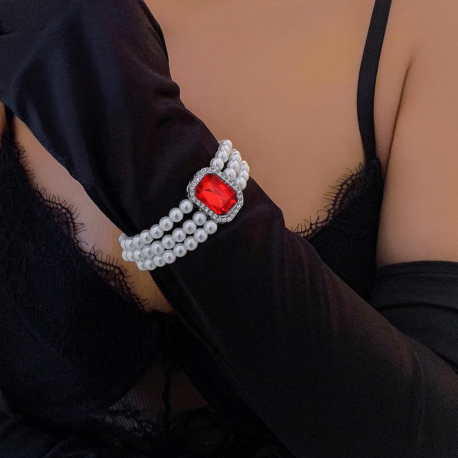 IFKM Silver Jewelry Sets For Women Rhinestone Pearl Crystal CZ Choker Necklace Earrings Bracelets Set For Bridal Bridesmaid Accessories Wedding Prom Anniversary Birthday Gifts