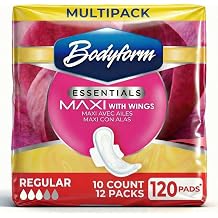 Bodyform Essentials Regular Maxi Pads with Wings, Individually Wrapped, 10 Count Pack of 12, 120 Pads Total