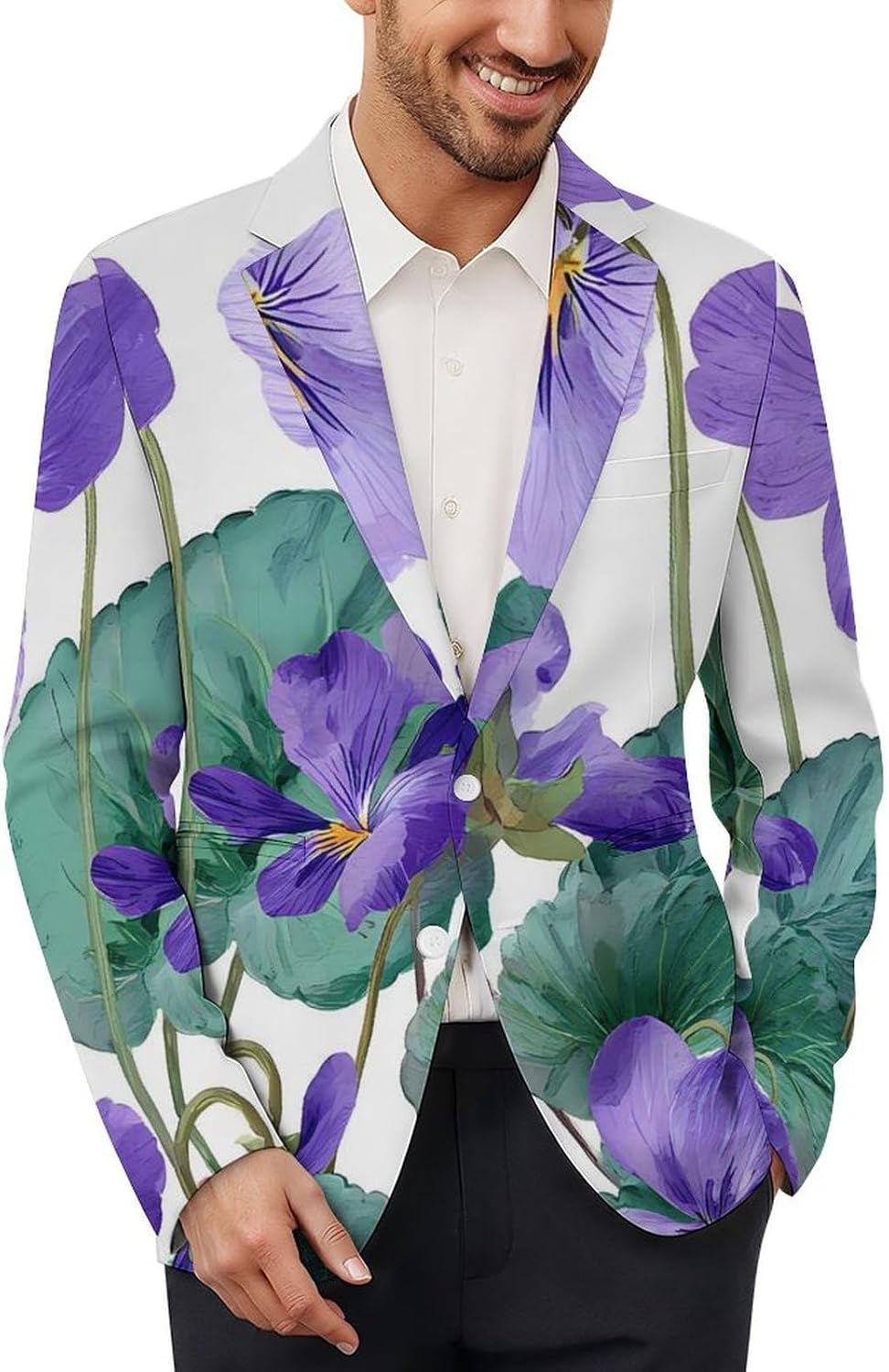 Watercolor Violets Suits Blazer for Men Buttons Jacket Coat Business 6X-Large