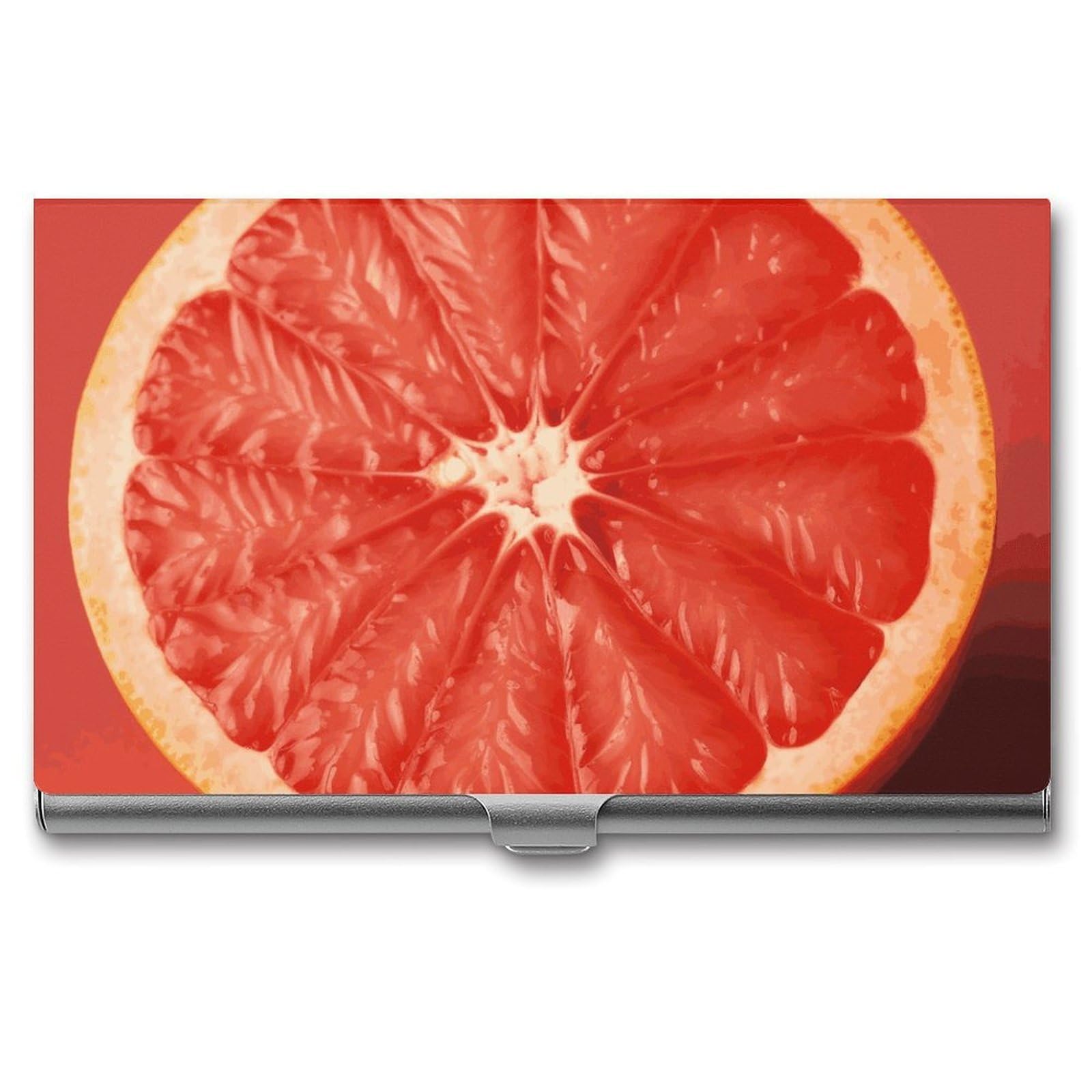 DWVTSLH Pink Ripe Grapefruit Slice Business Card Holder, Slim Portable Metal Business Card Case Pocket Wallet Professional Name Cards Holder for 22-30 Cards, Credit Card ID Case/Holder for Men Women