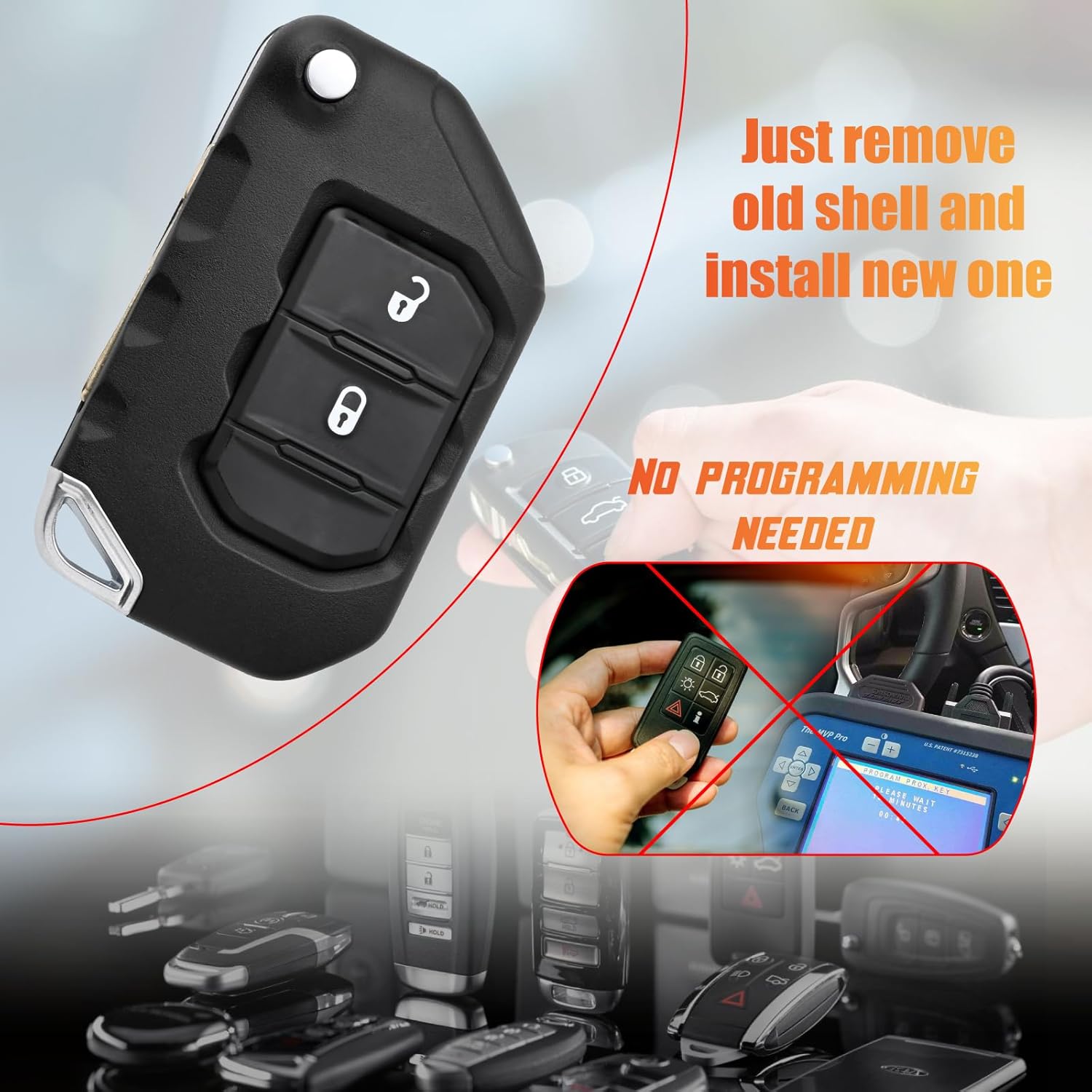 68416784AA Key Fob Shell Case Compatible with Wrangler 2018-2024 Gladiator 2020-2023 2PCS