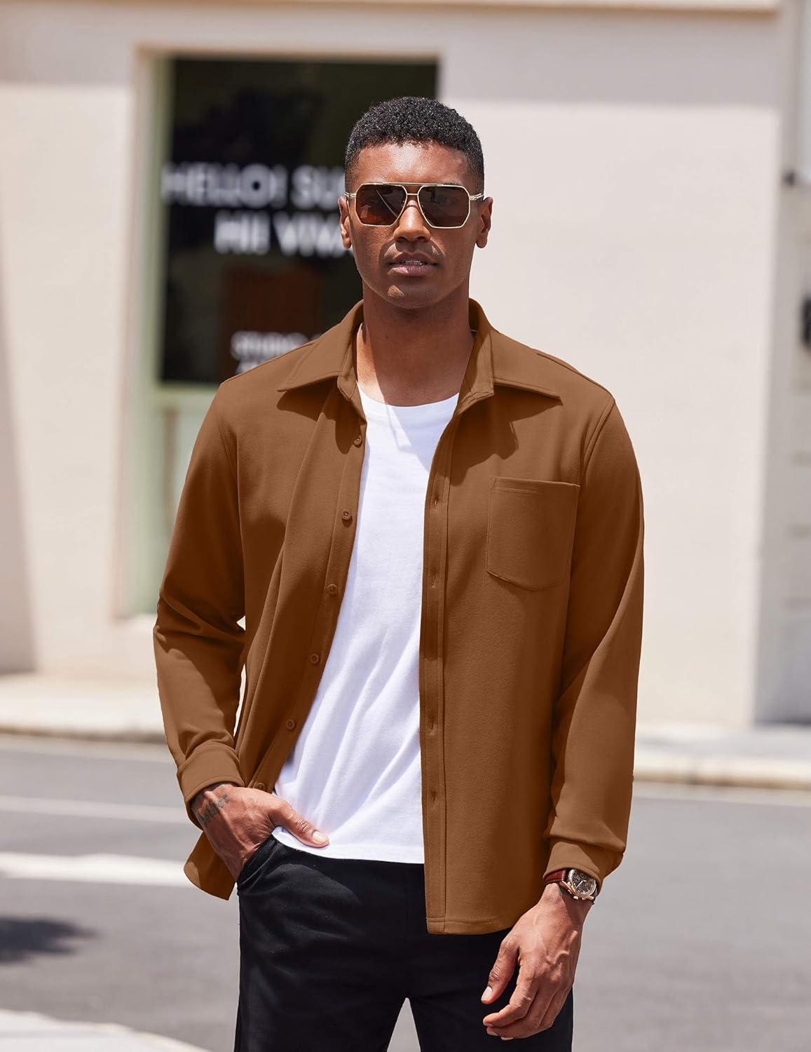 COOFANDY Mens Long Sleeve Button Down Shirt Casual Lightweight Shacket Spring Fall Shirt Jacket Overshirt - Image 2