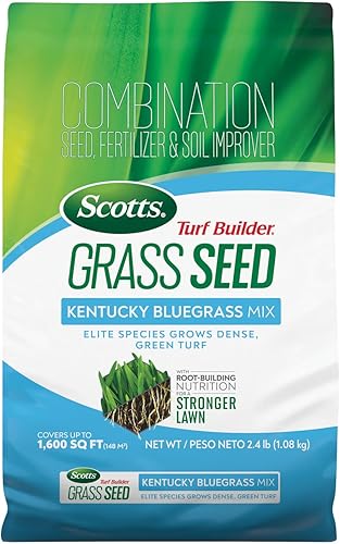 Scotts Turf Builder - Semillas de hierba Kentucky Bluegrass Mix  3 libras uso en pleno sol sombra clara textura de hoja fina y resistencia media a