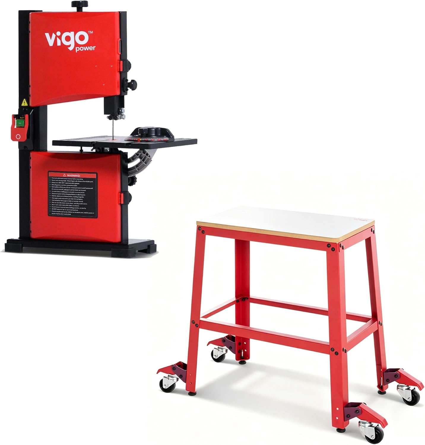 Universal Rolling Tool Stand & 9-Inch Benchtop Band Saw | Complete Mobile Woodworking Station for DIY Hobbyists & Crafts | Space-Saving Garage Setup with Miter Gauge & Dust Port